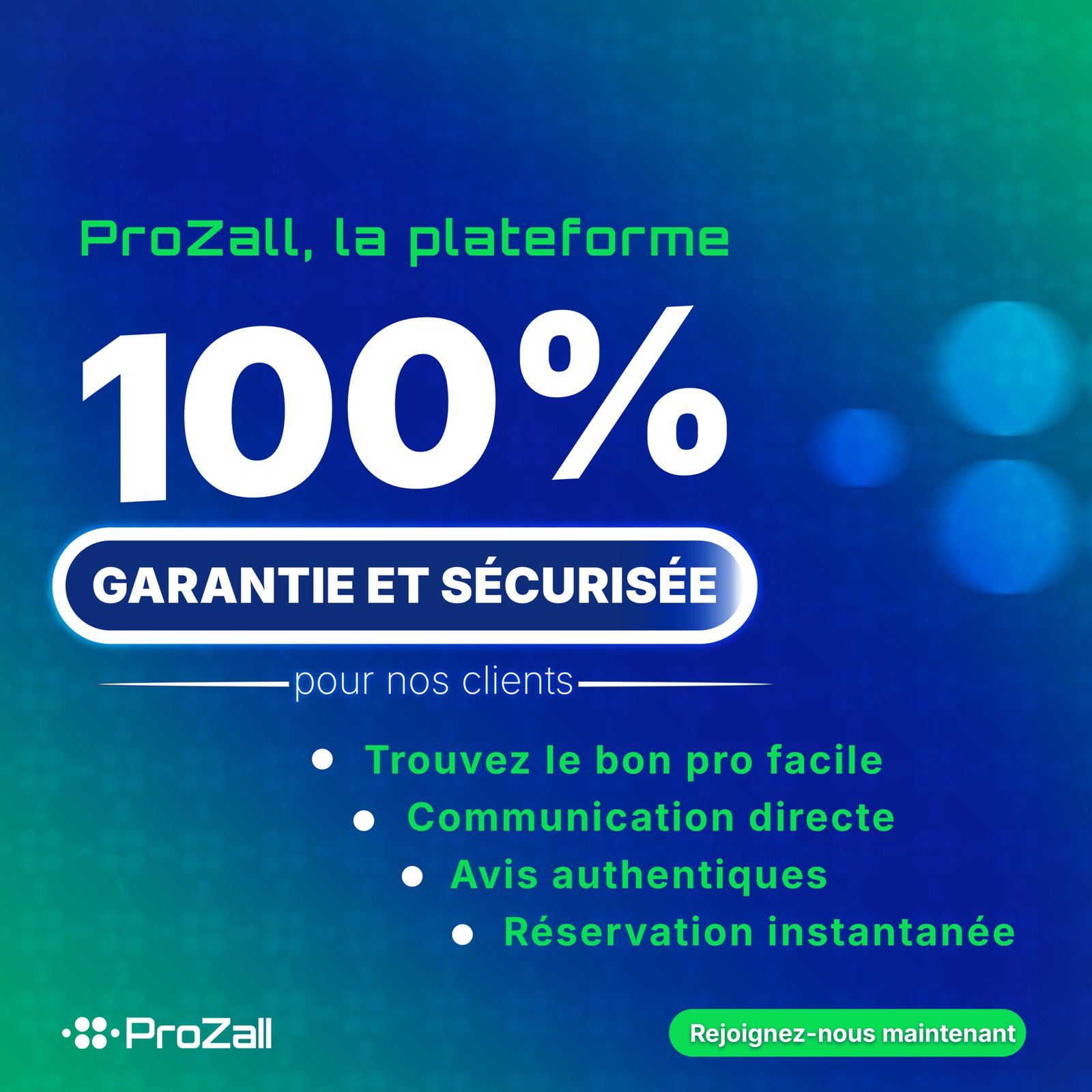 ProZall, un moyen sûr pour trouver une diversité de prestataire de service. Chacun de nos prestataires est sélectionné et évalué selon ses références, ses compétences et son engagement.